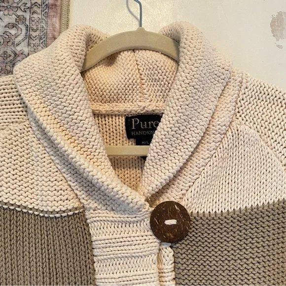 PURE HANDKNIT Button Front Knit Sweater Jacket M/L - Picture 4 of 10